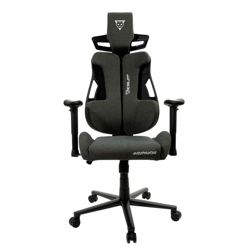 Silla Gamer Ocelot Gaming Tela automotriz ,Estrella de metal, Reposabrazos 2D, Reclinable hasta 135, Peso máximo 150kg, Color gris.