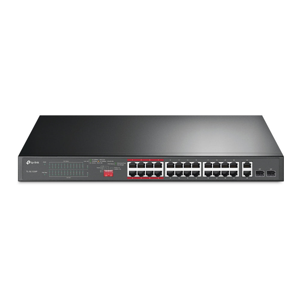 Switch 24 Puertos 10/100Mbps, 2Puertos Gb Poe+ No Administrable, Tp-Link Tl-Sl1226