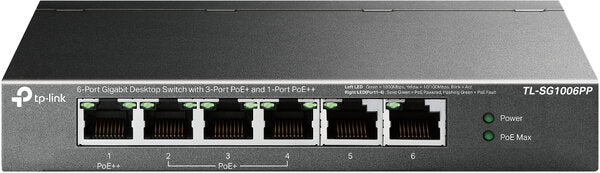 Switch De Escritorio Gigabit Tp-Link 6Ptos 3Poe+ 1Poe++ TL-SG1006PP