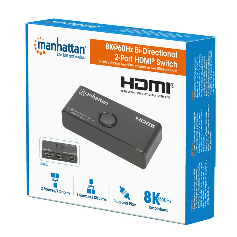 Switch Hdmi Manhattan 8K@60Hz 2 Entradas : 1 Salida Bidireccional (207997)