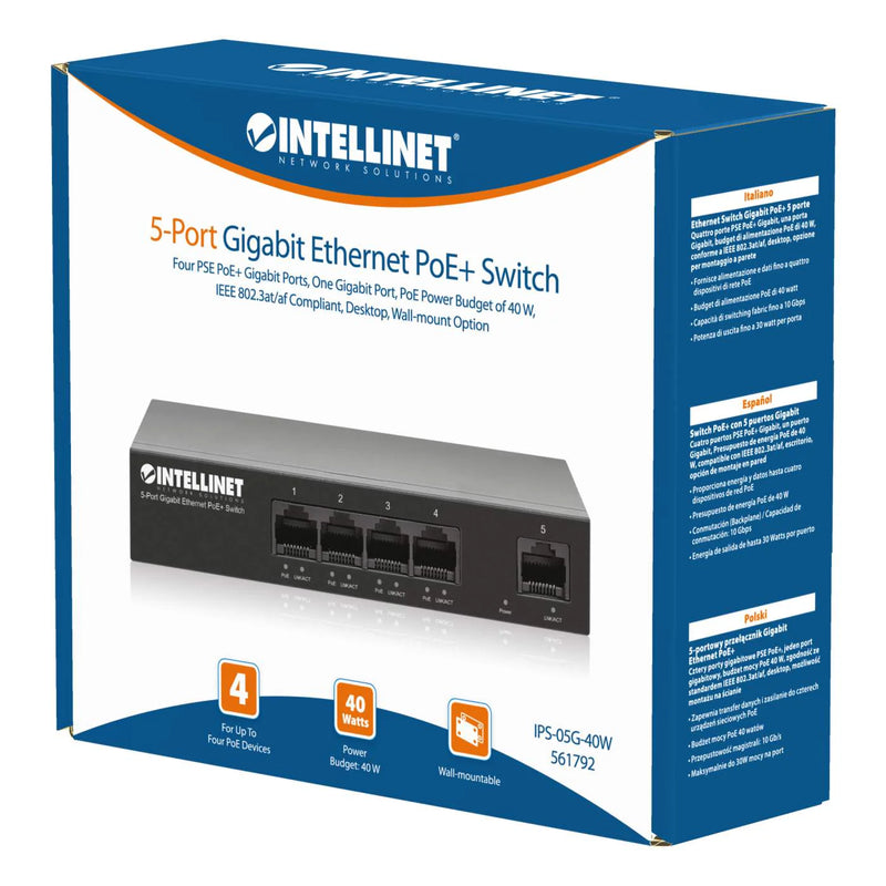 Switch Poe Intellinet Gb 5 Puerto (4Poe) 40W, 30W X Pto (561792)