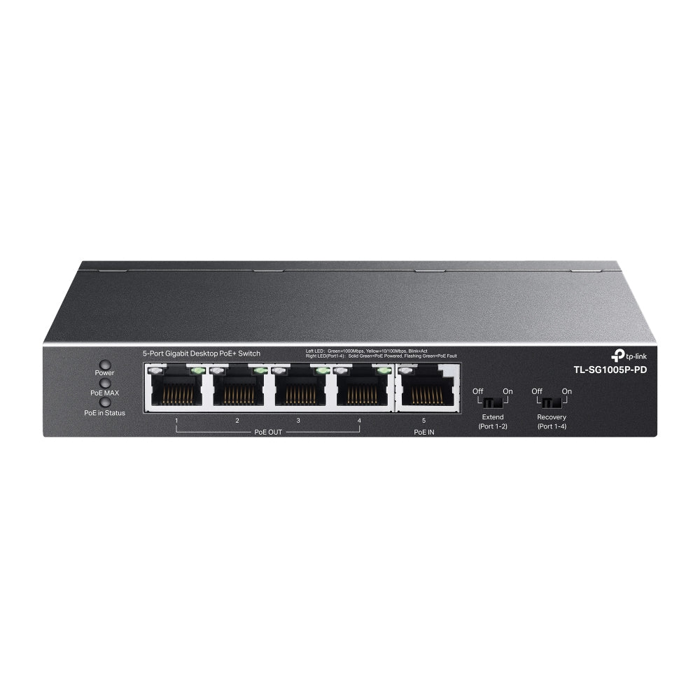 Switch TP-Link Gigabit 5 Puertos 4 PoE+ TL-SG1005P-PD Oficina CCTV Redes Negocio