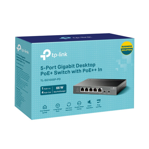 Switch TP-Link Gigabit 5 Puertos 4 PoE+ TL-SG1005P-PD Oficina CCTV Redes Negocio