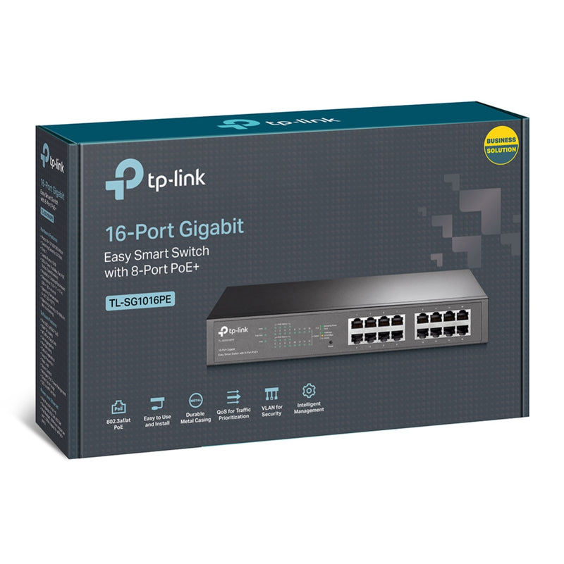 Switch Tp-Link Easy Smart De 16 Puertos Gbt/8 Ptos Poe+ TL-SG1016PE