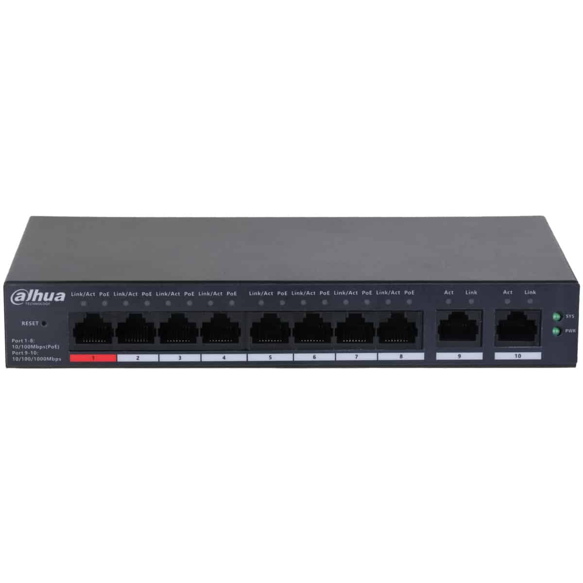 Switch Dahua 10 Puertos, 8 Poe 10/100/Dolynk Care (DH-CS4010-8ET-110)
