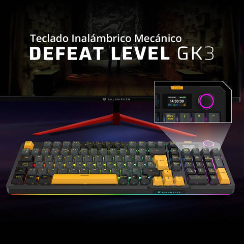 Teclado Gamer Inalámbrico Balam Rush Defeat Level GK3 - Pantalla Inteligente IPS 1.14" - Monitoreo en Tiempo Real Innovador - Nuevo