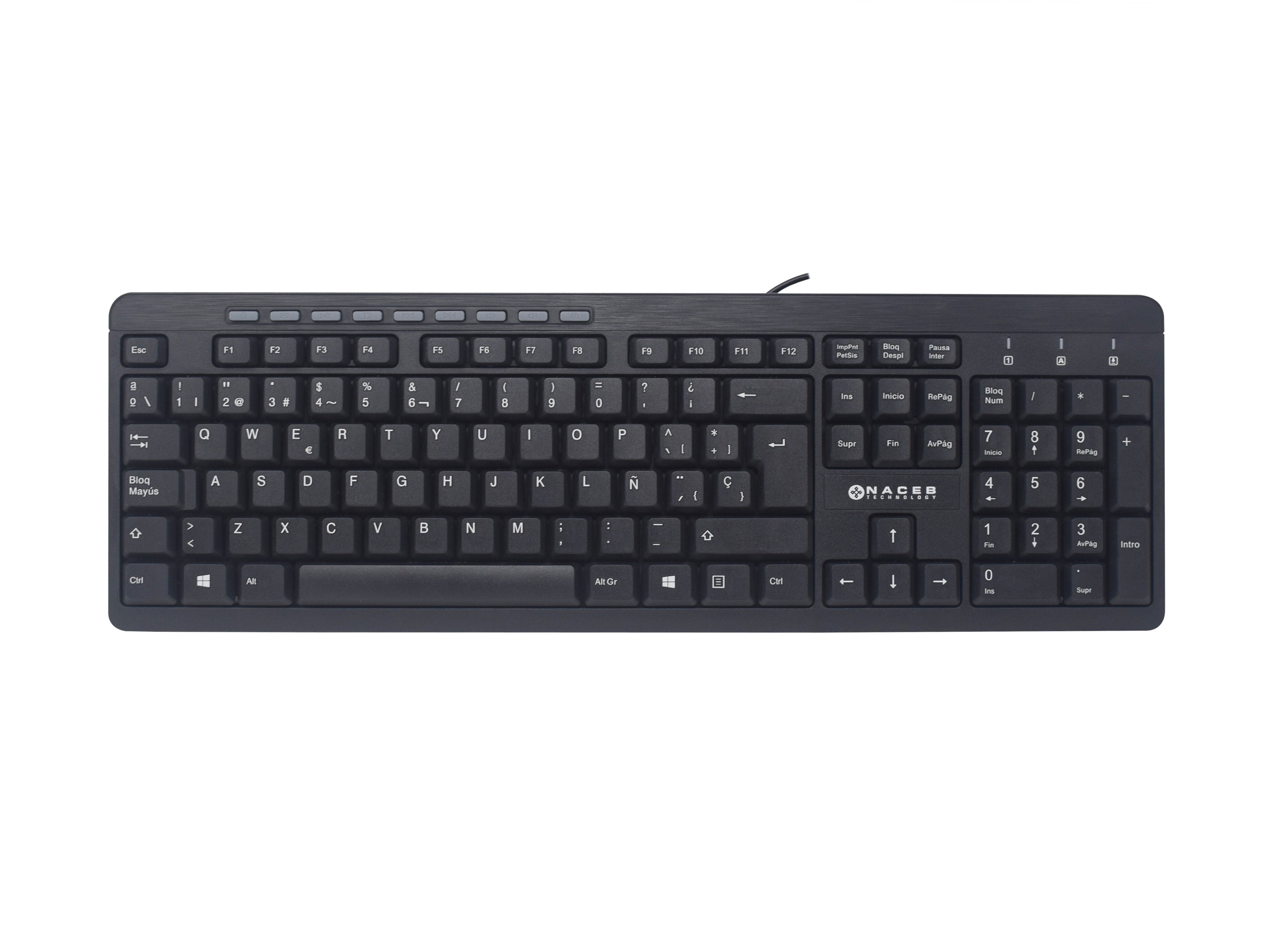 Teclado Multimedia Naceb NA-0109 Negro | Conexión USB Alámbrica | Escritura Cómoda y Silenciosa