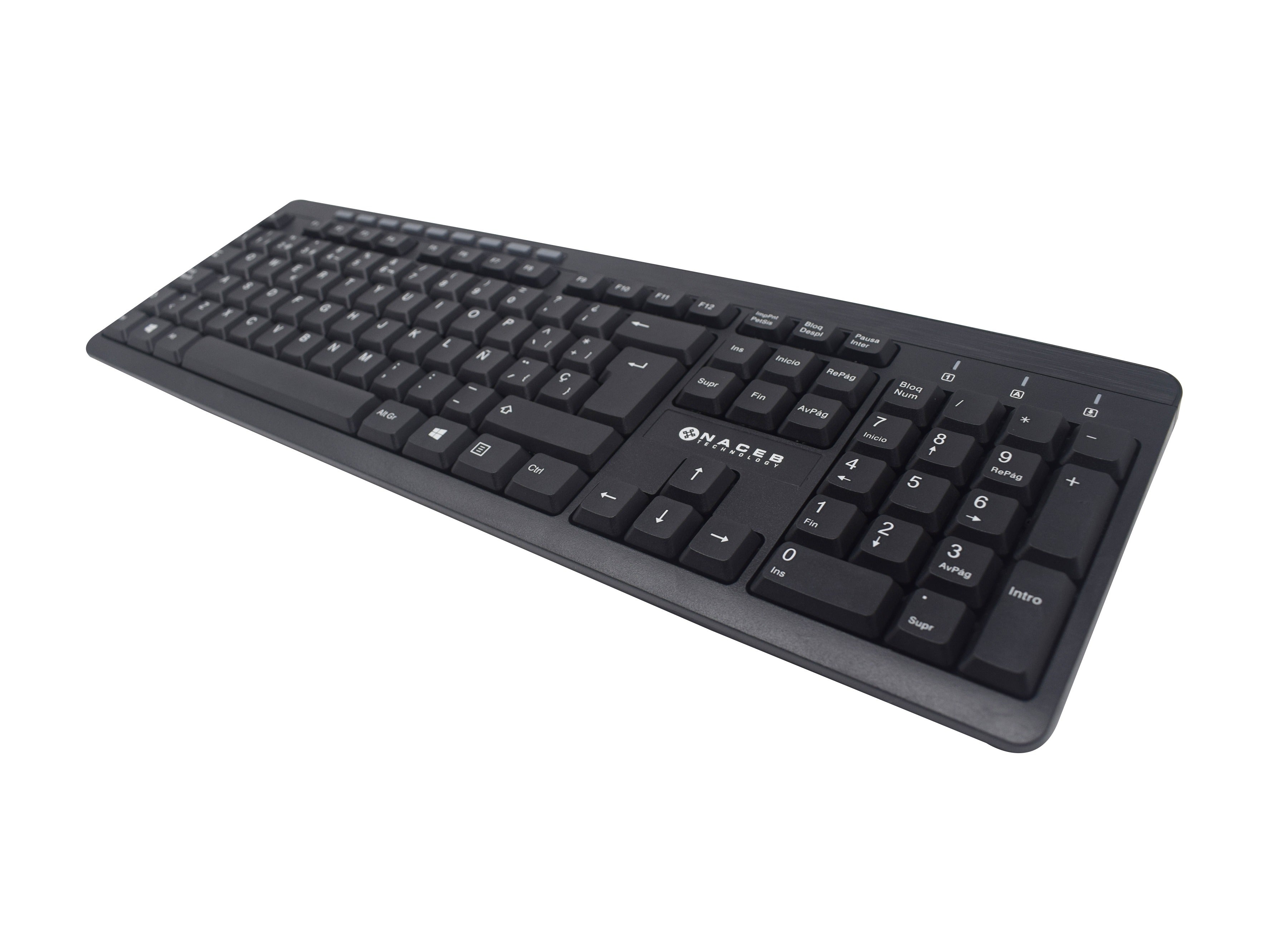 Teclado Multimedia Naceb NA-0109 Negro | Conexión USB Alámbrica | Escritura Cómoda y Silenciosa