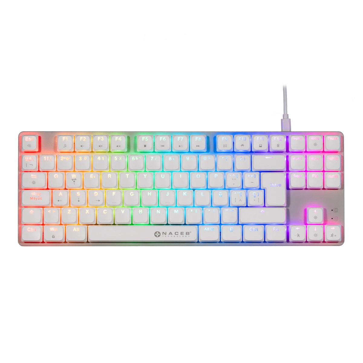 Teclado Mecánico TKL Gamer Naceb K1009 Blanco | Low Profile RGB 87 Teclas | Estilo Elegante y Ultrarrápido