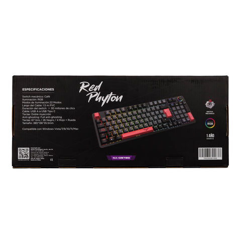 Teclado Mecánico Gamer Naceb Phyton NA-0972G | Switches Red RGB | Pulsación Suave y Silenciosa