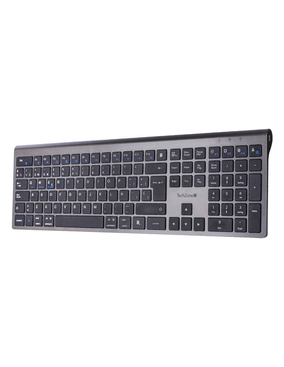 Teclado HEFESTOS Recargable TechZone TZACTCB01 - Conexión Bluetooth Multi-Dispositivo Plata - Compatible con Windows, Android y Mac - Elegancia Pura