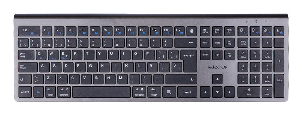 Teclado HEFESTOS Recargable TechZone TZACTCB01 - Conexión Bluetooth Multi-Dispositivo Plata - Compatible con Windows, Android y Mac - Elegancia Pura