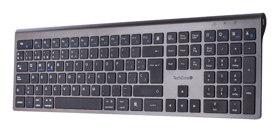Teclado HEFESTOS Recargable TechZone TZACTCB01 - Conexión Bluetooth Multi-Dispositivo Plata - Compatible con Windows, Android y Mac - Elegancia Pura