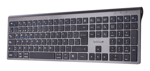 Teclado HEFESTOS Recargable TechZone TZACTCB01 - Conexión Bluetooth Multi-Dispositivo Plata - Compatible con Windows, Android y Mac - Elegancia Pura