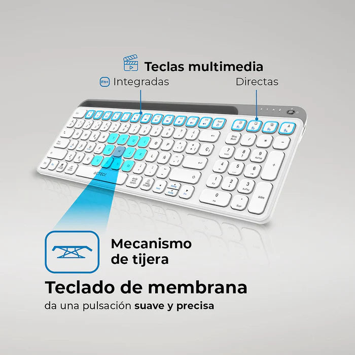 Teclado Acteck Inspire Trek Ti747, Inalambrico, Multidispositivo Dual, Windows - Mac -Android, Español, 99 Teclas