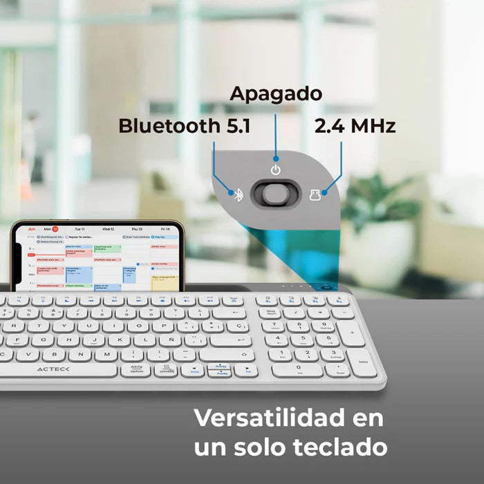 Teclado Acteck Inspire Trek Ti747, Inalambrico, Multidispositivo Dual, Windows - Mac -Android, Español, 99 Teclas