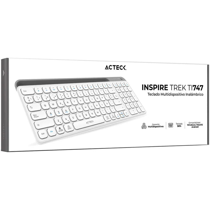 Teclado Acteck Inspire Trek Ti747, Inalambrico, Multidispositivo Dual, Windows - Mac -Android, Español, 99 Teclas