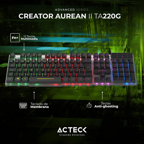 Teclado Acteck Led Aurean II Ta220G Alambrico Usb A Negro (AC-939195)