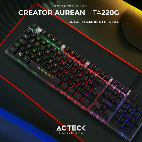 Teclado Acteck Led Aurean II Ta220G Alambrico Usb A Negro (AC-939195)