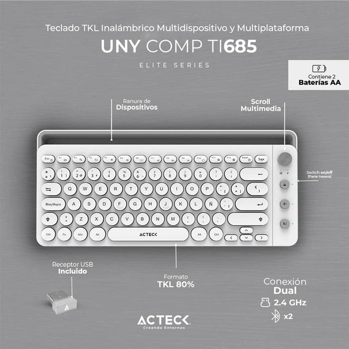 Teclado Acteck Uny Comp Ti685 2.4Ghz 3 Modos Bt Blanco (AC-934190)