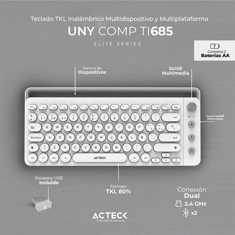 Teclado Acteck Uny Comp Ti685 2.4Ghz 3 Modos Bt Blanco (AC-934190)