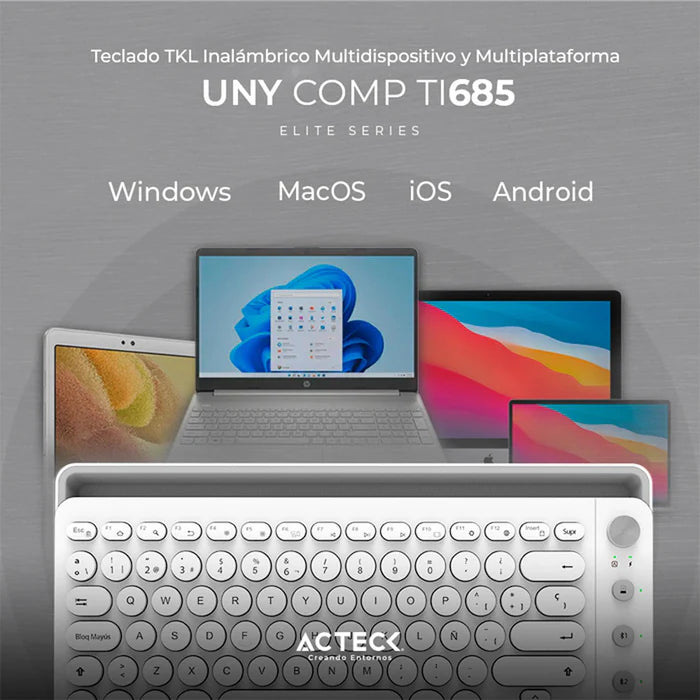 Teclado Acteck Uny Comp Ti685 2.4Ghz 3 Modos Bt Blanco (AC-934190)