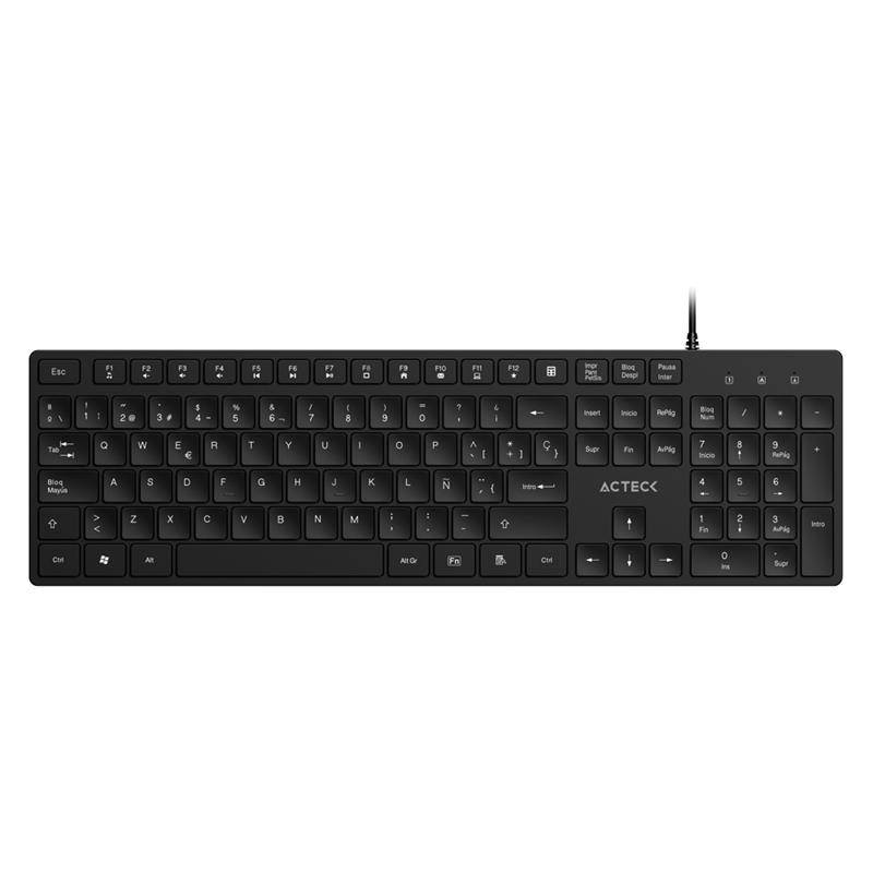 Teclado Alámbrico USB Acteck Vantage Aero TA545 de Membrana con 105 Teclas Resistentes - Clásico y Fiable