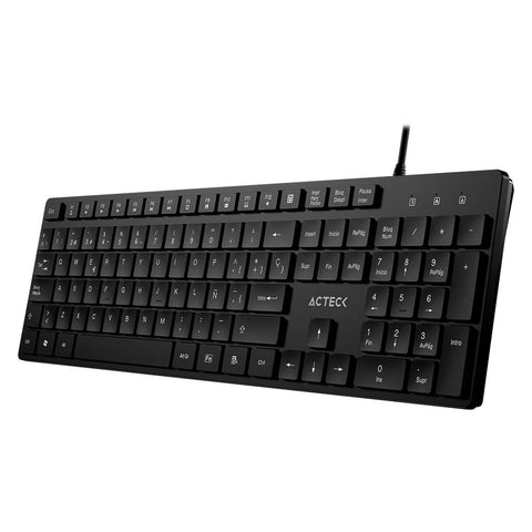 Teclado Alámbrico USB Acteck Vantage Aero TA545 de Membrana con 105 Teclas Resistentes - Clásico y Fiable