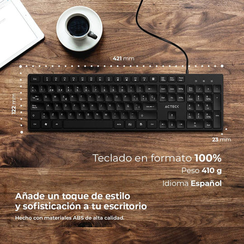 Teclado Alámbrico USB Acteck Vantage Aero TA545 de Membrana con 105 Teclas Resistentes - Clásico y Fiable