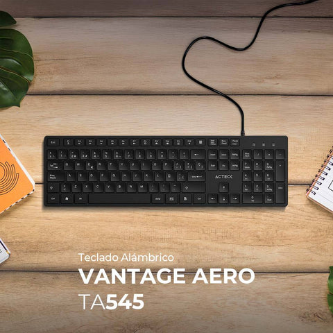 Teclado Alámbrico USB Acteck Vantage Aero TA545 de Membrana con 105 Teclas Resistentes - Clásico y Fiable