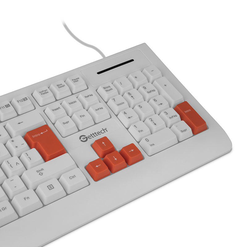 Teclado Getttech Slim Blanco Español Usb Reposamanos GGK-ESMWR-02-WH