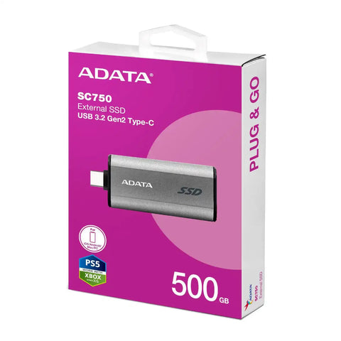 Unidad Ssd Externo Adata Sc750 500Gb Usb-C 3.2 1,000Mb/S (Sc750-500G-Ccbk)