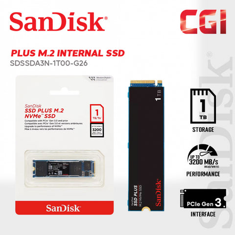 Unidad Ssd Sandisk Plus Nvme M.2 1Tb Pcie 3.0 - SDSSDA3N-1T00-G26