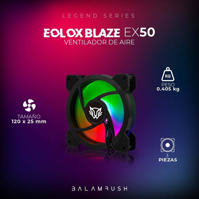 Ventilador de 120mm ARGB Balam Rush Eolox Blaze EX50 Velocidad: 1500 Rpm Flujo de aire: 28.76 CFM