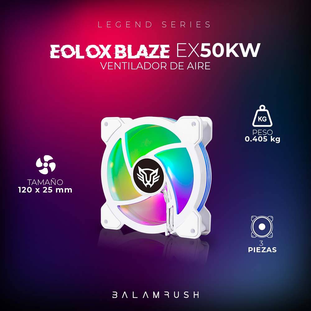 Kit 3 Ventiladores de 120mm ARGB Balam Rush Eolox Blaze EX50KW Velocidad: 1500 Rpm Flujo de aire: 28.76