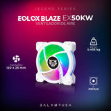 Kit 3 Ventiladores de 120mm ARGB Balam Rush Eolox Blaze EX50KW Velocidad: 1500 Rpm Flujo de aire: 28.76