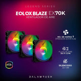 Kit 3 Ventiladores de 120mm ARGB  Balam Rush Eolox Blaze EX70K: Velocidad: 1200 Rpm Flujo de aire: 30.71 CFM