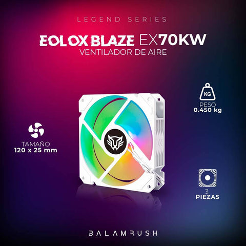 Kit 3 Ventiladores de 120mm ARGB  Balam Rush Eolox Blaze EX70KW: Velocidad: 1200 Rpm Flujo de aire: 30.71 CFM -
