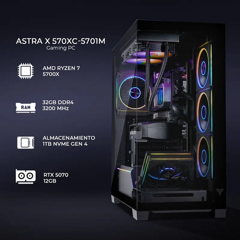 Computadora Gamer Yeyian Astra Ryzen 7 RTX 5070 Gaming 1440p Ultra, 32gb Ram, Win11 Demo
