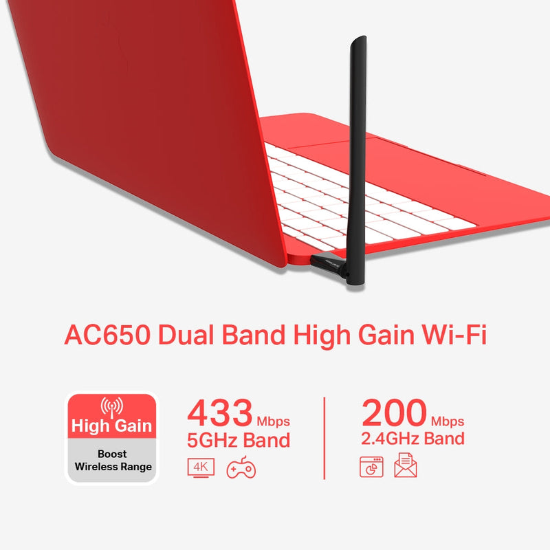 Adaptador de Red WIFI Ac650 Elevador De Ganancia Wireless Dual Band Usb, Mu6h