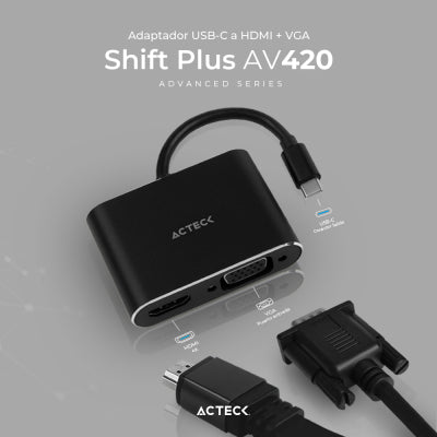 Adaptador Acteck Usb-C Hdmi+Vga Shift Plus Av420 M-Hembra, Hembra Ac-934657