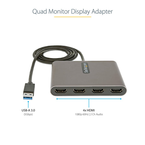 Adaptador De Video Externo - Tarjeta De Video Externa - Dongle Llave Usb-A 3.0 A 4x Hdmi - 1080p A 60hz - Conversor Multimonitor Usb A Hdmi - Solo Para Windows - Modelo Usb32hd4
