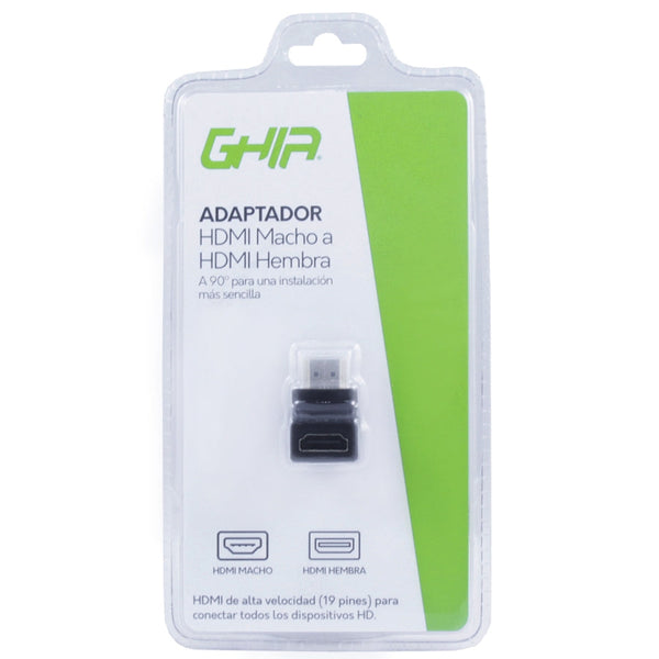 Adaptador Ghia Codo Hdmi Macho A Hdmi Hembra, Angulo De 90 Grados