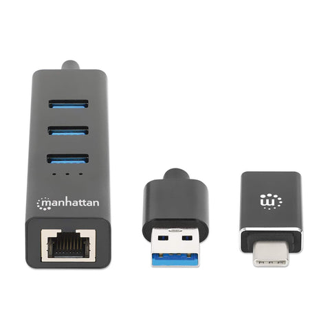 Adaptador Red Gb Usb A/C , Hub 3 Ptos V3.0 Manhattan 180894