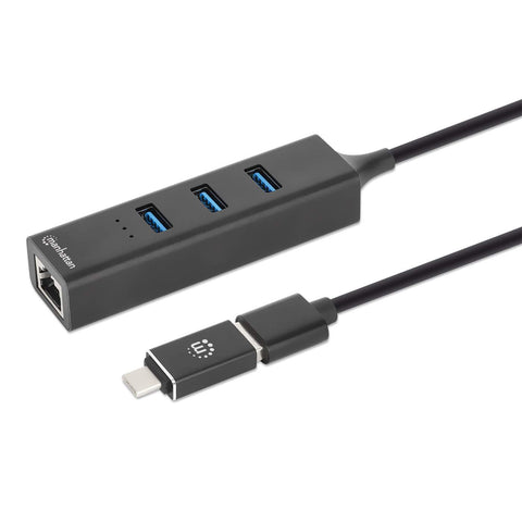 Adaptador Red Gb Usb A/C , Hub 3 Ptos V3.0 Manhattan 180894
