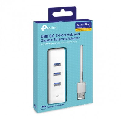 Adaptadorusb 2 En 1 Con Hub De 3 Ptos Usb 3.0 Y Ad Ethernet Giga, Ue330