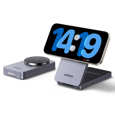 Cargador Inalámbrico 2 en 1 20W | Tecnología Qi2 15W Certificada | Carga Simultánea iPhone y AirPods | Ángulo Ajustable 70° | Diseño Plegable y Portátil | Compatibilidad Universal