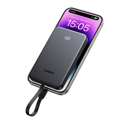 Power Bank 10000mAh con Cable Integrado 20W | Puerto USB-C PD3.0 PPS | Puerto USB-A SCP 22.5W | Batería Polímero Litio | Protecciones Múltiples | Indicador Digital | Material V-0
