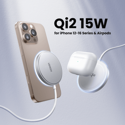 Cargador Inalámbrico Magnético 15W | Protocolo Qi 2 | USB-C 9V 2.2A | Eficiencia 83% | Protección Multinivel | Material PC+ABS+Aleación Aluminio | Cable 1.5m