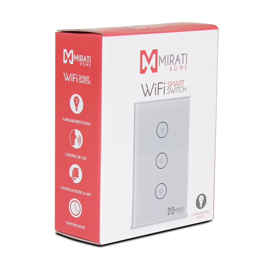 Apagador De Pared Inteligente M3si1 Mirati Home - Smart Home - Wi-Fi - 3 Apagadores Touch - 5a